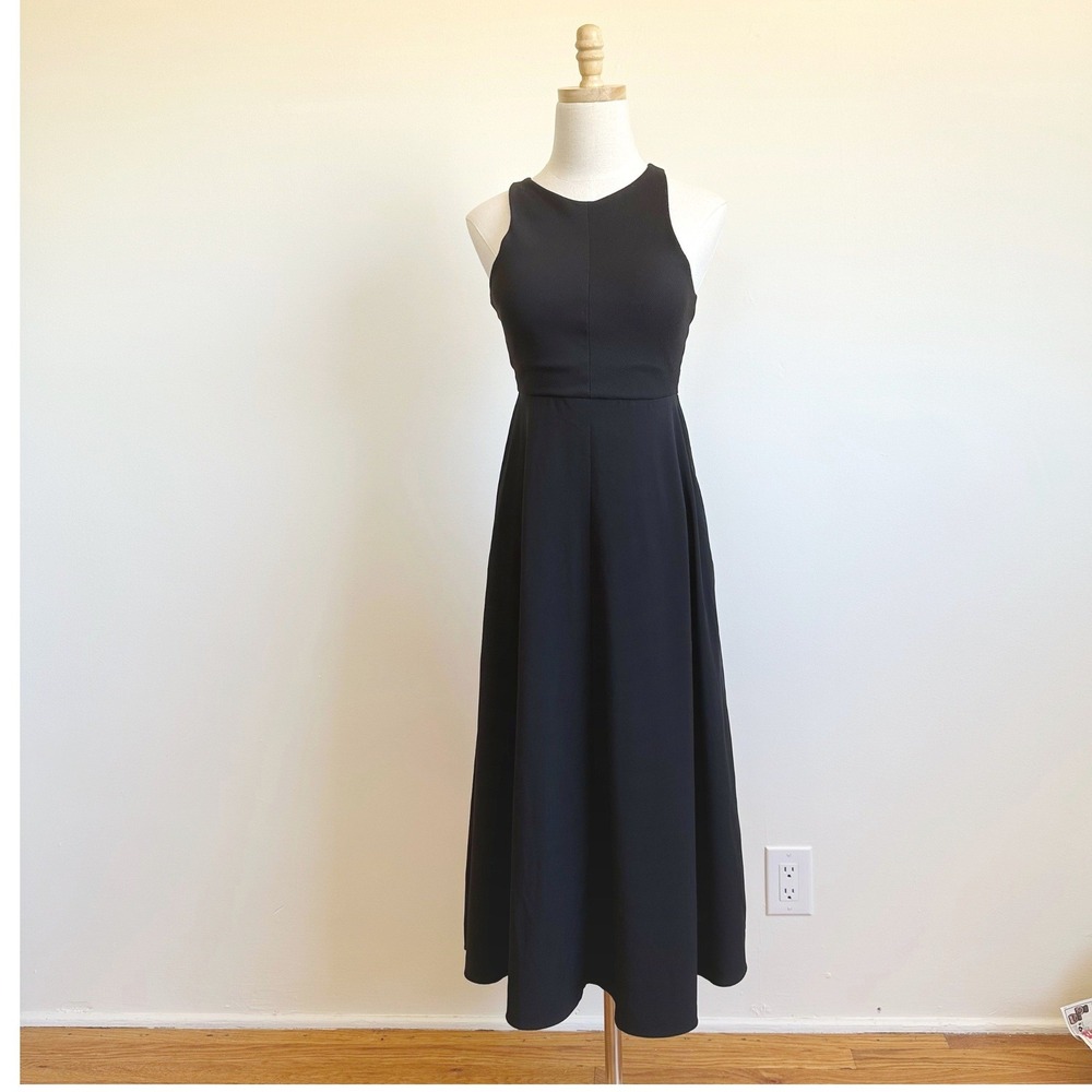 Athleta Winona Midi Dress Black Cutout Racerback XS Travel‎ Vacation Active Bra